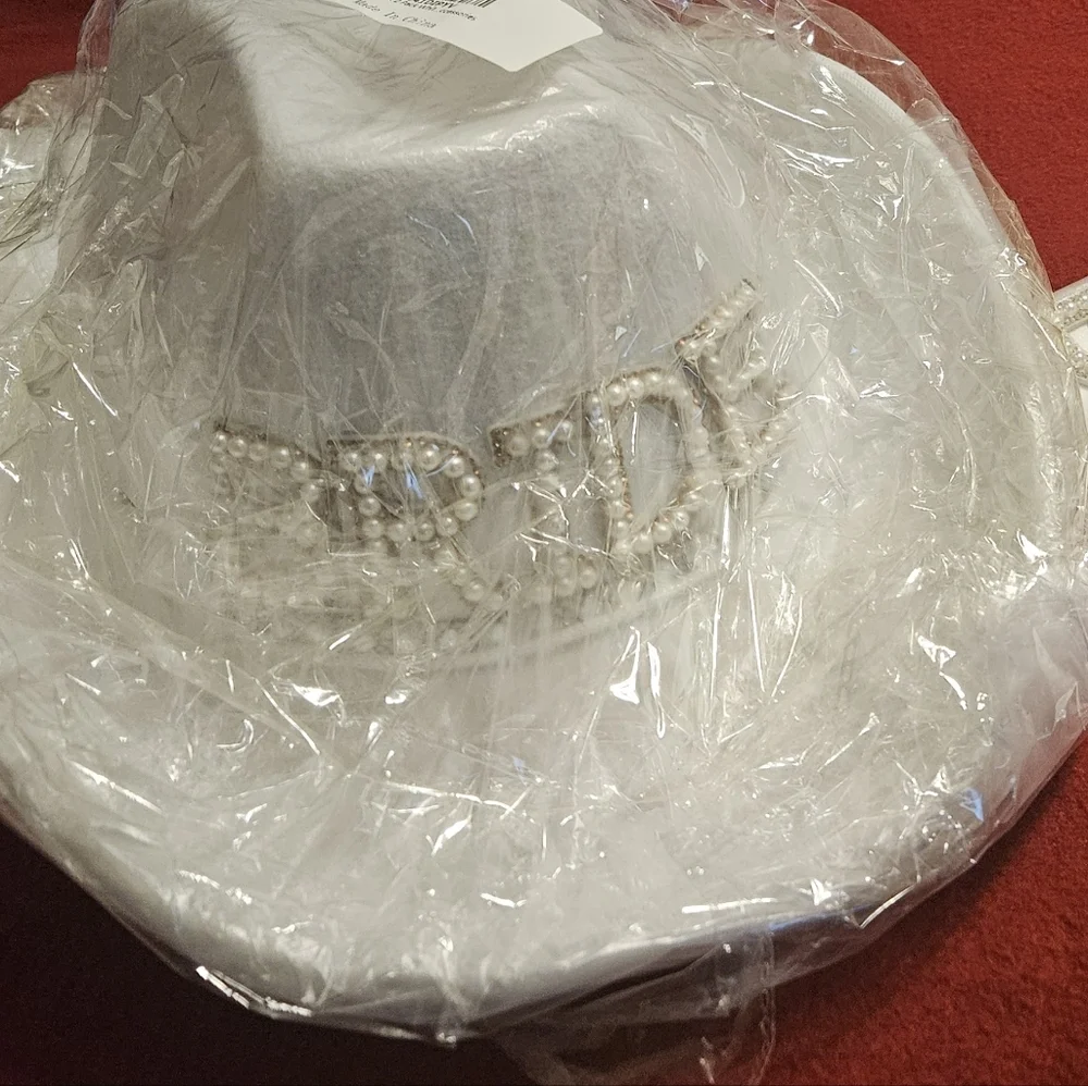 NEW 2 Pack White Bride Cowgirl Hat w/ Veil - Picture 10 of 13